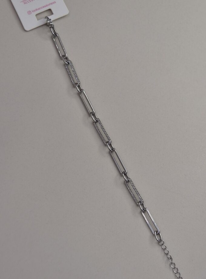 Işıltılı Taşlı Ataç Zincir Silver Bileklik