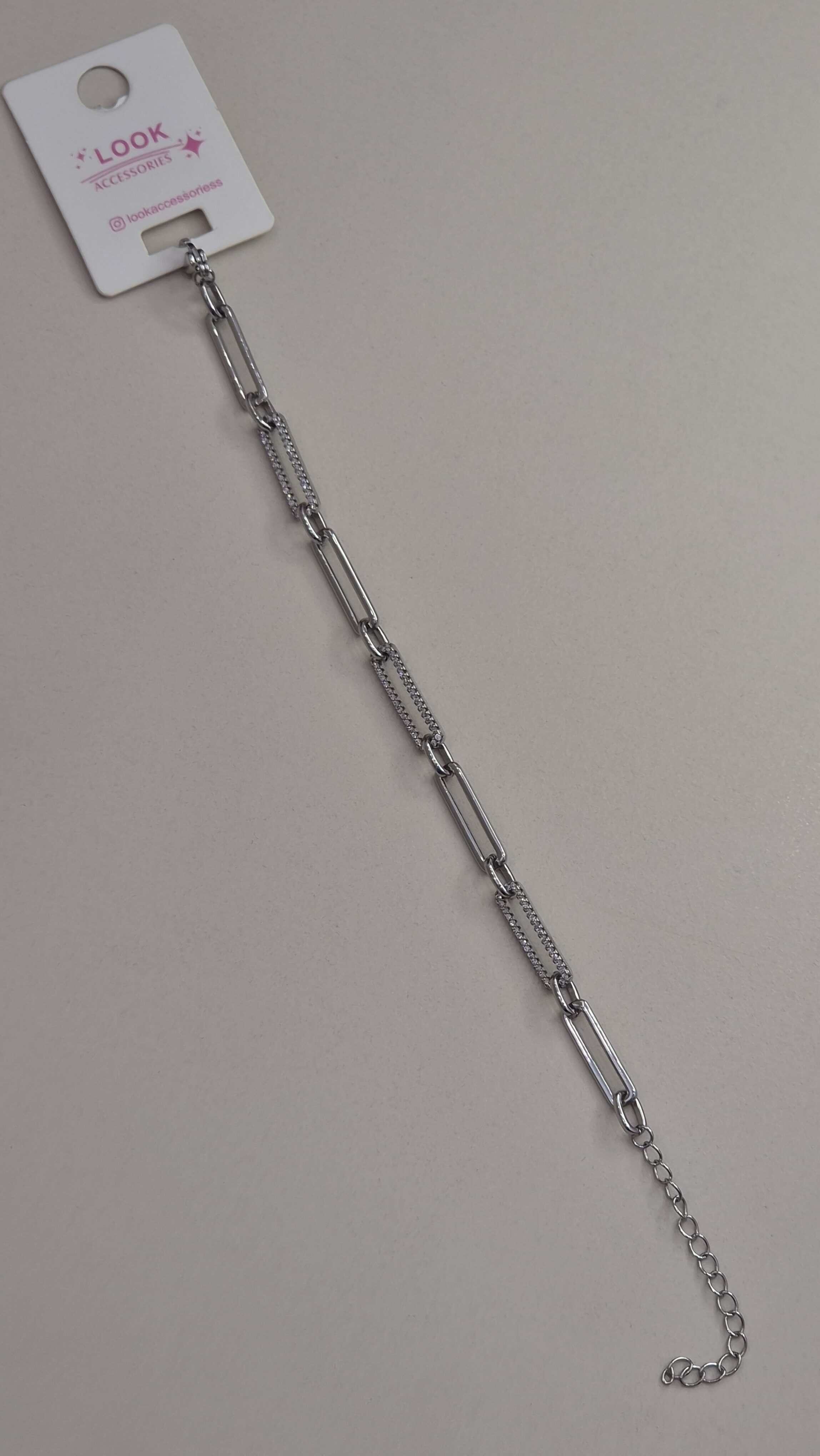 Işıltılı Taşlı Ataç Zincir Silver Bileklik
