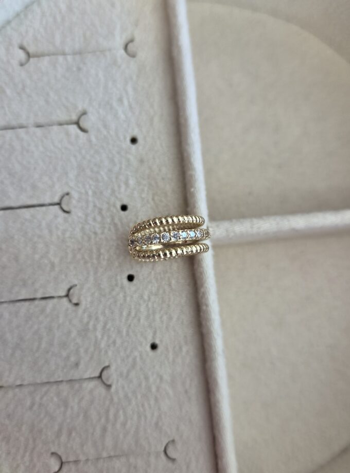 Lüks Tırtıklı Kenarlı Zirkon Taşlı Gold Ear Cuff