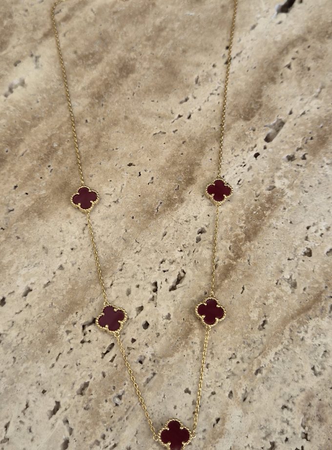 Bordo Renk 5'li Yonca Kolye